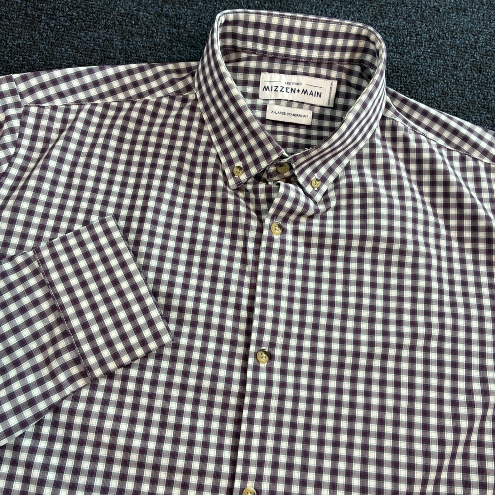 Mizzen+Main Leeward Shirt Mens XL Purple Gingham Performance Short Sleeve